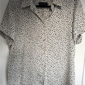 Hatch Womens Cream Button-Up Shirt with Black Micro Dot Print